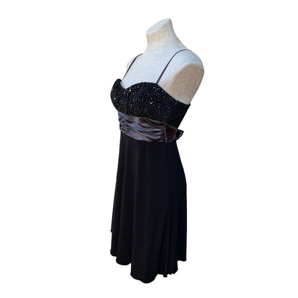 Y2K Vintage Babydoll Cocktail Dress Black Beaded Sequin Sweetheart S/M - Picture 3 of 9